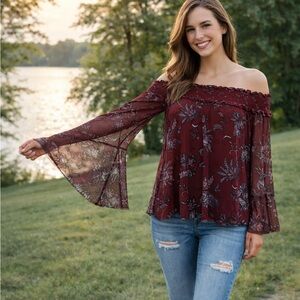Off-Shoulder Sheer Bell Sleeve Top ✨